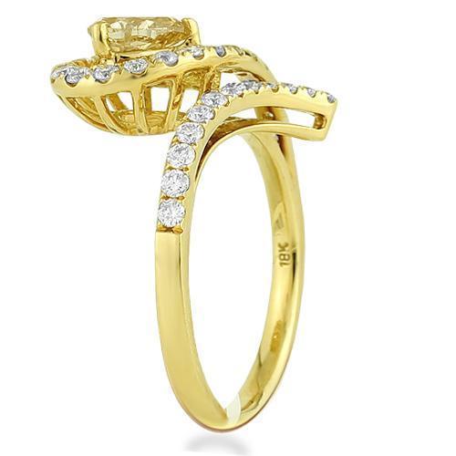 18K Yellow Solid Gold Womens Diamond Petite Pave Ring With Yellow Center Diamond 1.42 Ctw