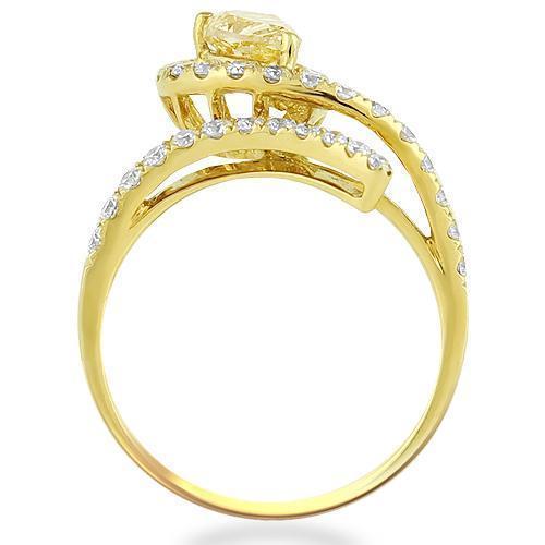 18K Yellow Solid Gold Womens Diamond Petite Pave Ring With Yellow Center Diamond 1.42 Ctw