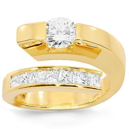 18K Yellow Solid Gold Womens Diamond Ring 1.75 Ctw