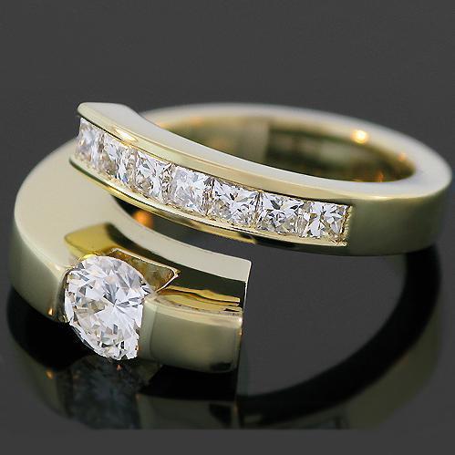 18K Yellow Solid Gold Womens Diamond Ring 1.75 Ctw