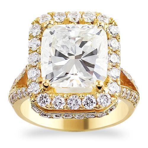 18K Yellow Solid Gold Womens Diamond Split Shank Double Halo Engagement Ring 5.63 Ctw