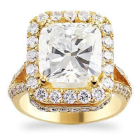 Thumbnail for 18K Yellow Solid Gold Womens Diamond Split Shank Double Halo Engagement Ring 5.63 Ctw