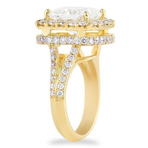 18K Yellow Solid Gold Womens Diamond Split Shank Double Halo Engagement Ring 5.63 Ctw