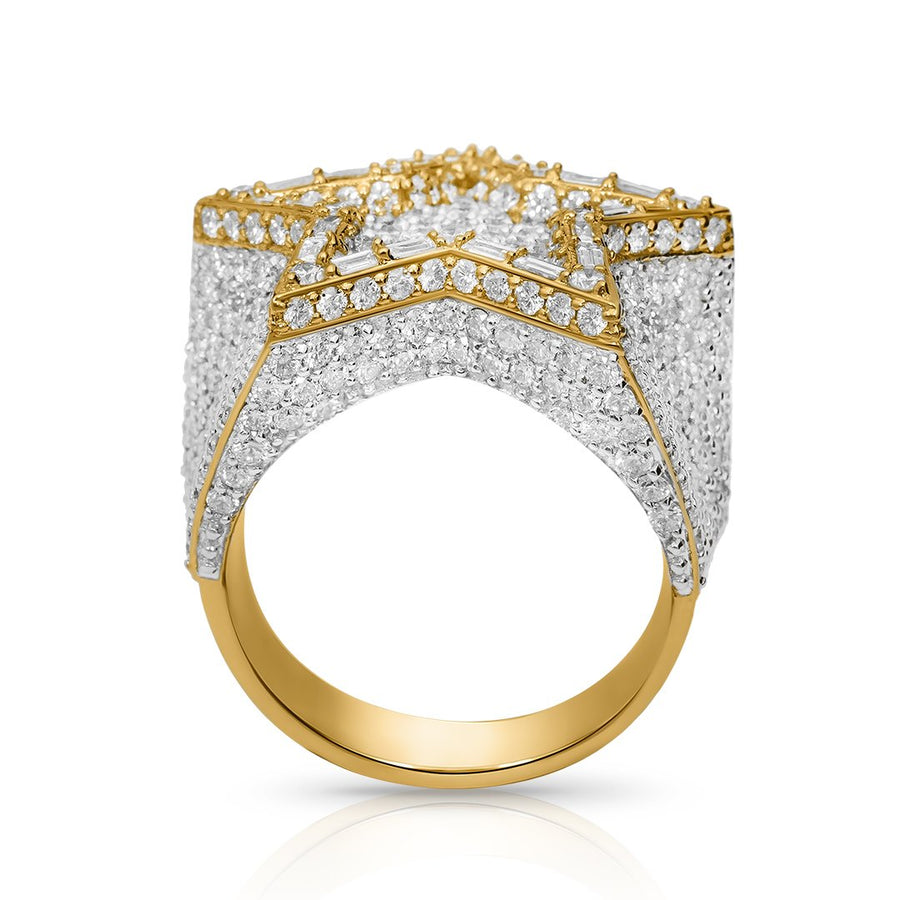 Star ring with Baguettes in 14k Gold 7 Ctw