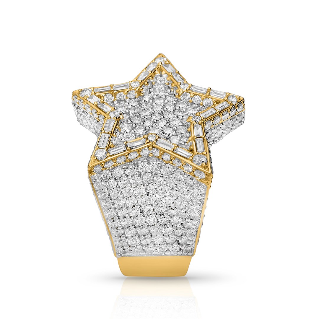 Star ring with Baguettes in 14k Gold 7 Ctw