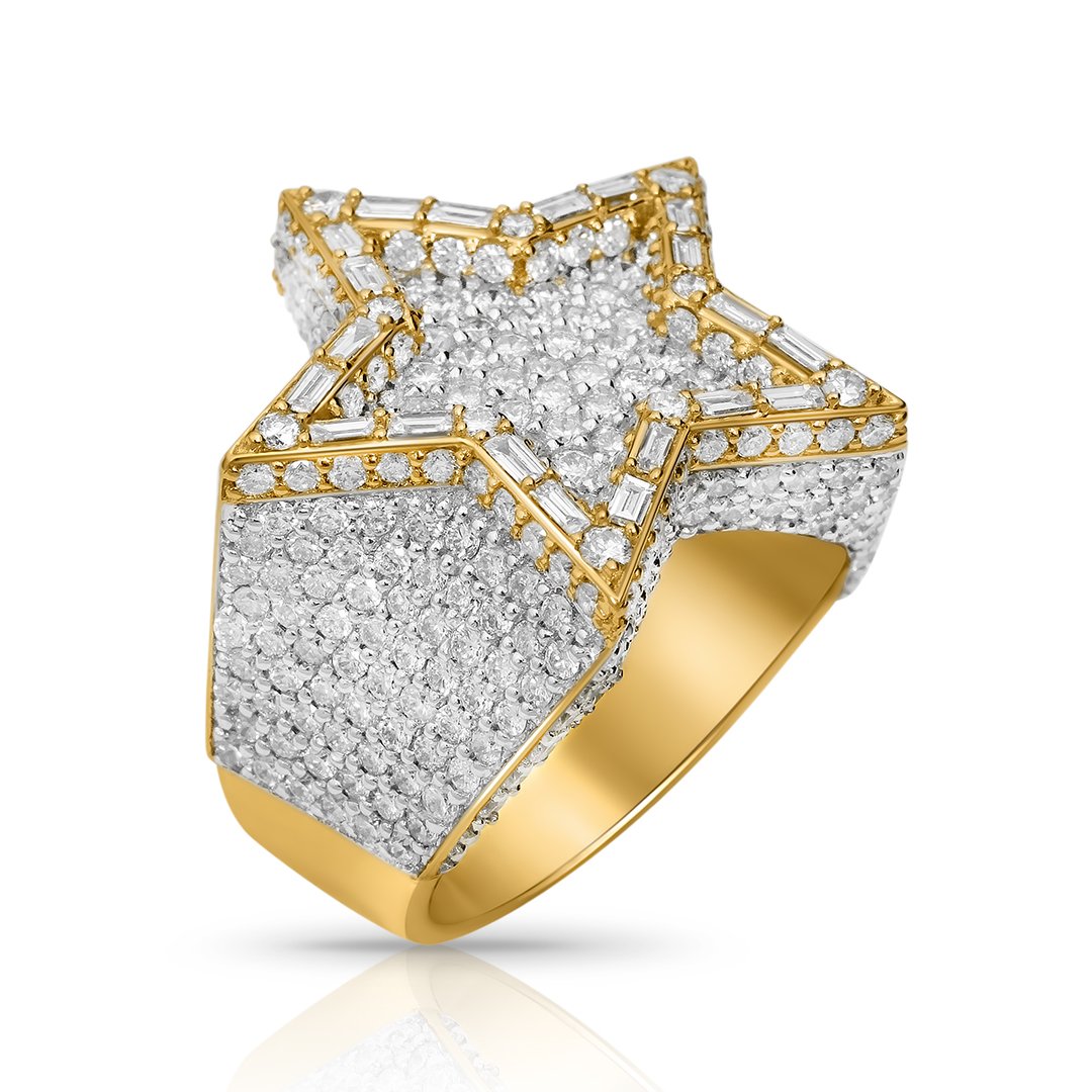 Star ring with Baguettes in 14k Gold 7 Ctw