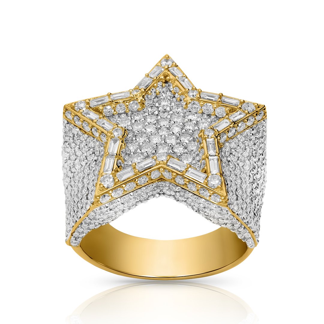 Star ring with Baguettes in 14k Gold 7 Ctw