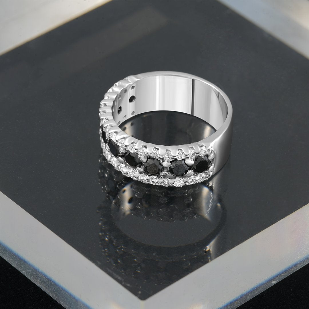 14k White Gold Black Diamond Eternity Band 0.9 Ctw