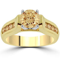 Thumbnail for Champagne Diamond Engagement Ring With Side Stones 1.15 Ctw in 14K Yellow Solid Gold