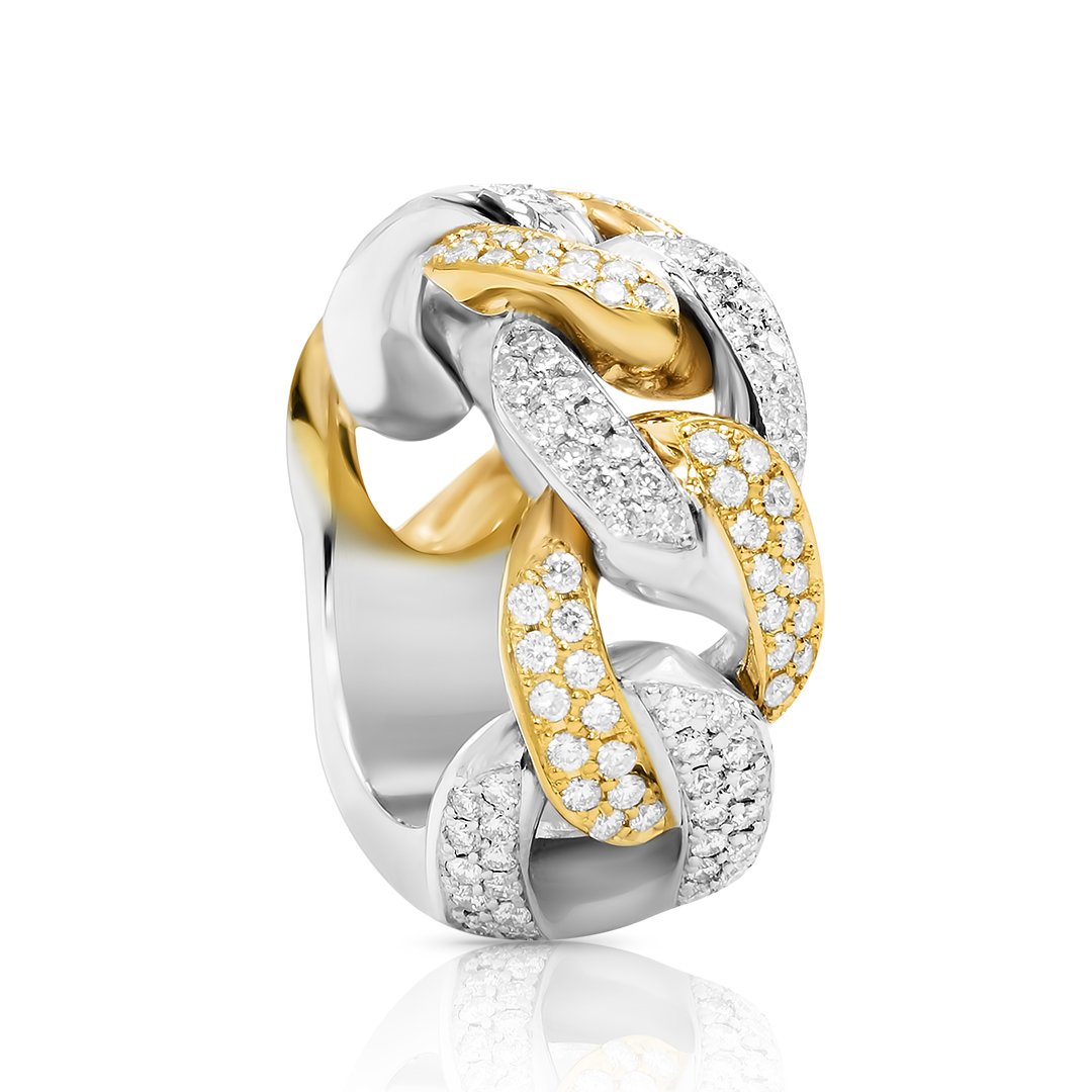 14k Two Tone Gold Diamond Cuban Link Ring 2.5 Ctw