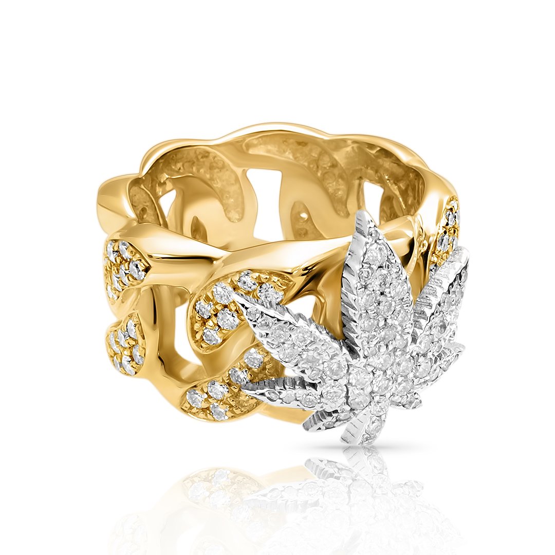 Cuban Weed Ring in 14k Yellow Gold 2 Ctw