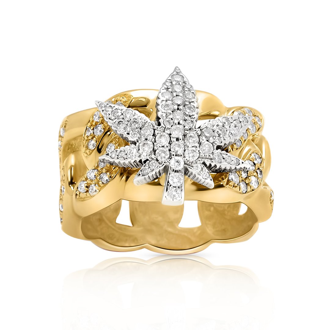 Cuban Weed Ring in 14k Yellow Gold 2 Ctw