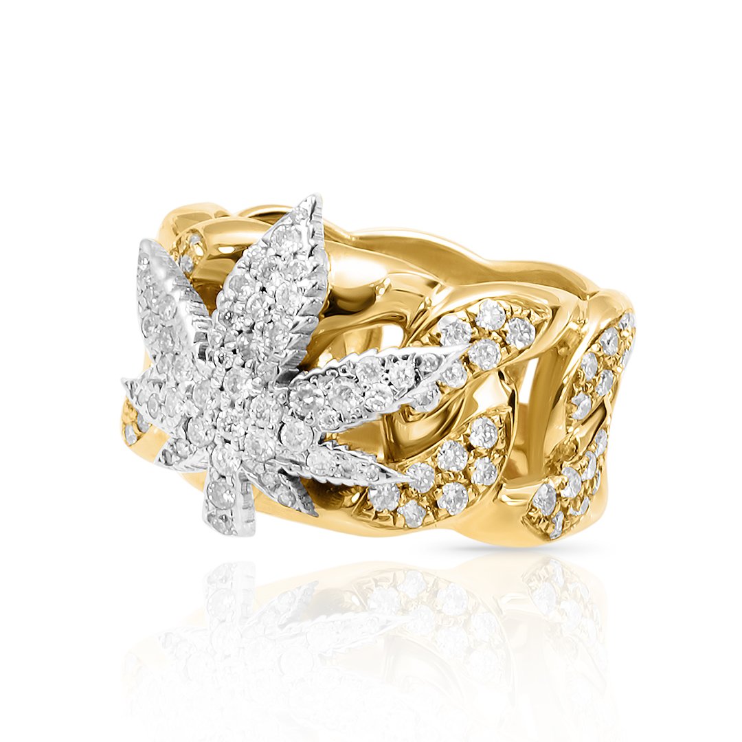 Cuban Weed Ring in 14k Yellow Gold 2 Ctw
