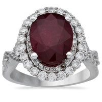 Thumbnail for Diamond Big Ruby Ring in 18k White Gold 8.34 Ctw