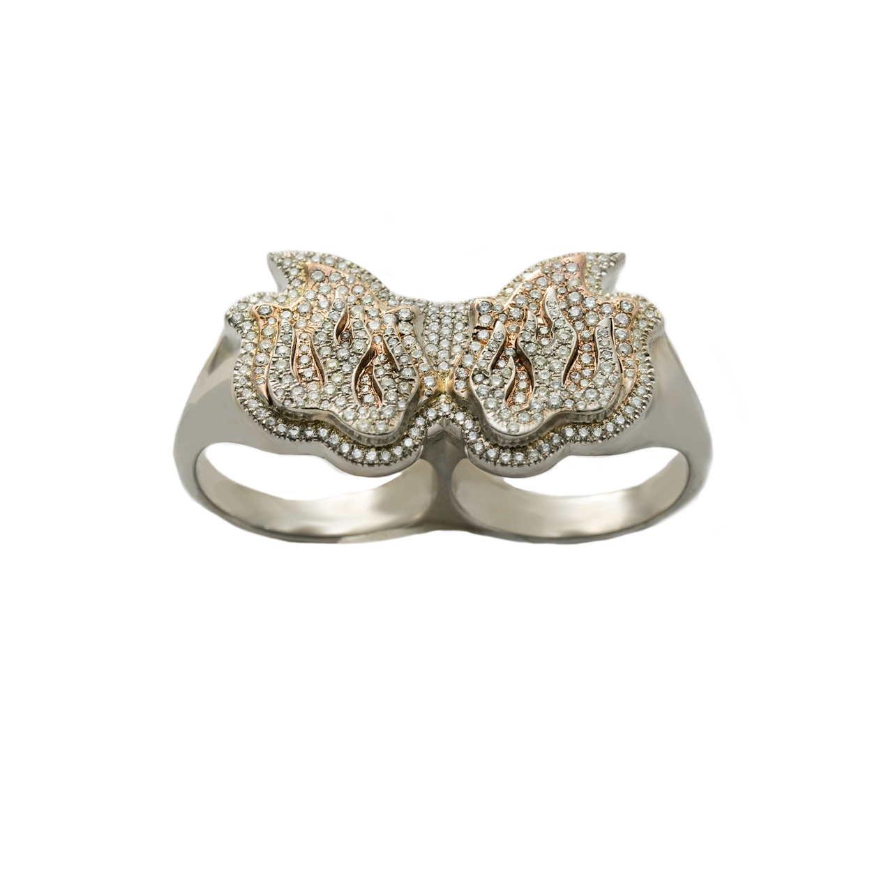 14K HipHop Natural Diamond Two Finger Ring, Double Finger Knuckle Ring |  eBay
