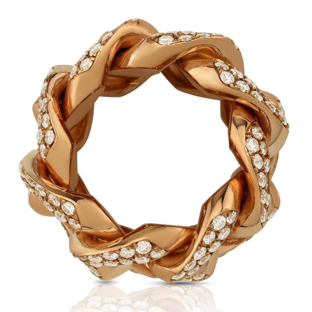 Diamond Cuban Link Ring in 14k Rose Gold 4.50 Ctw