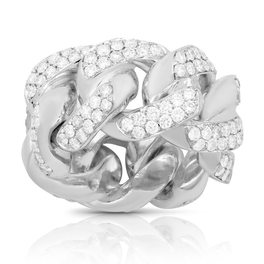 Diamond Cuban Link Ring in 14k White Gold 4.50 Ctw