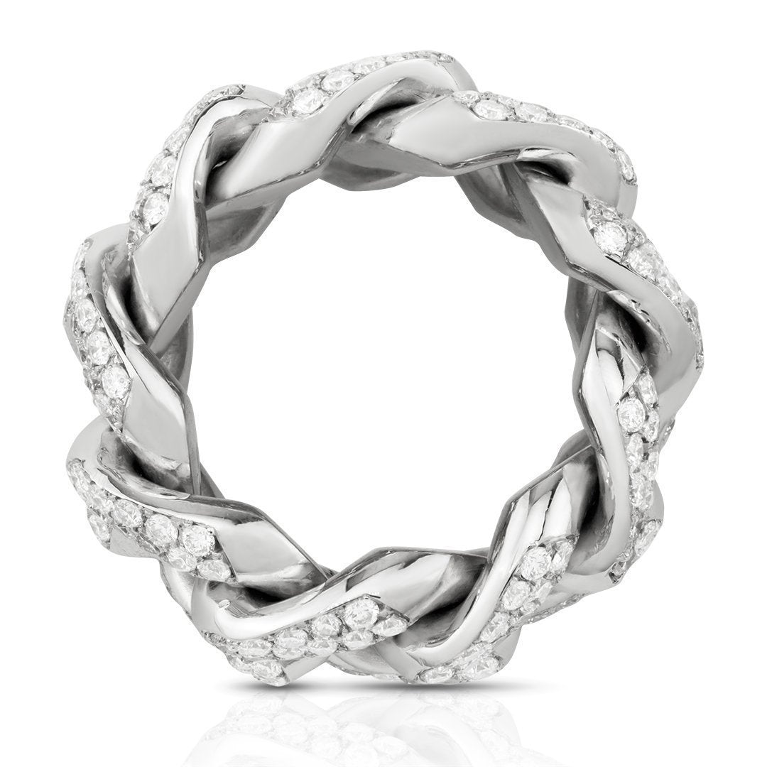 Diamond Cuban Link Ring in 14k White Gold 5 Ctw