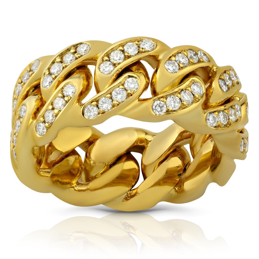 Diamond Cuban Link Ring in 14k Yellow Gold 1.75 Ctw