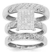 Thumbnail for Diamond Engagement Ring Set in 10K White Solid Gold 0.55 Ctw