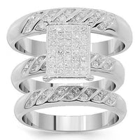 Thumbnail for Diamond Engagement Ring Set in 10K White Solid Gold 0.55 Ctw