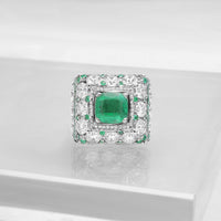 Thumbnail for Diamond Green Emerald Pinky Ring in 14k White Gold 20 Ctw