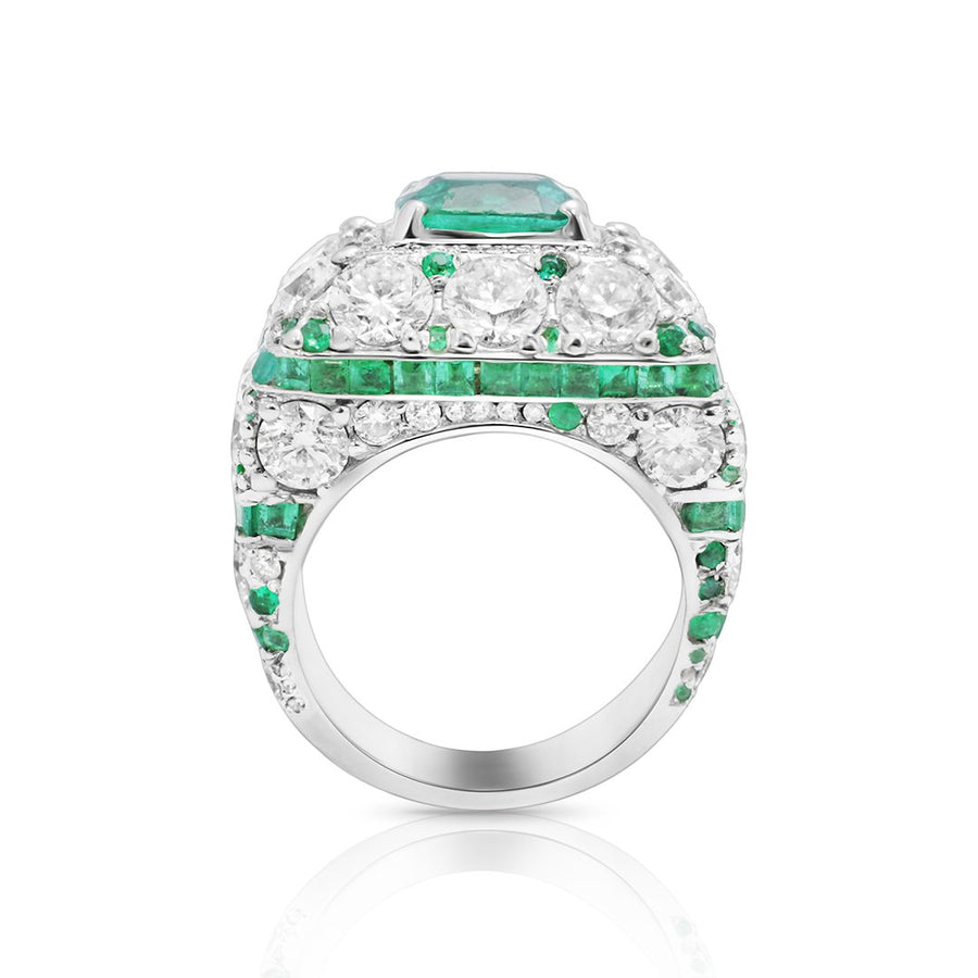 Diamond Green Emerald Pinky Ring in 14k White Gold 20 Ctw