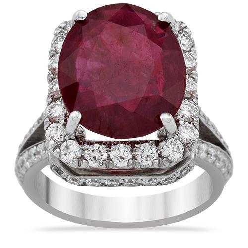 Diamond Large Ruby Ring in 18k White Gold 8.6 Ctw