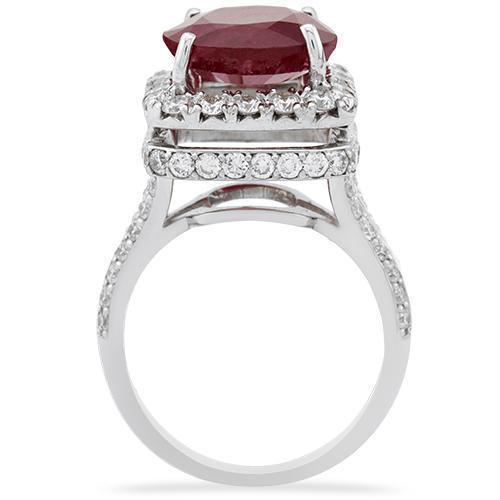 Diamond Large Ruby Ring in 18k White Gold 8.6 Ctw