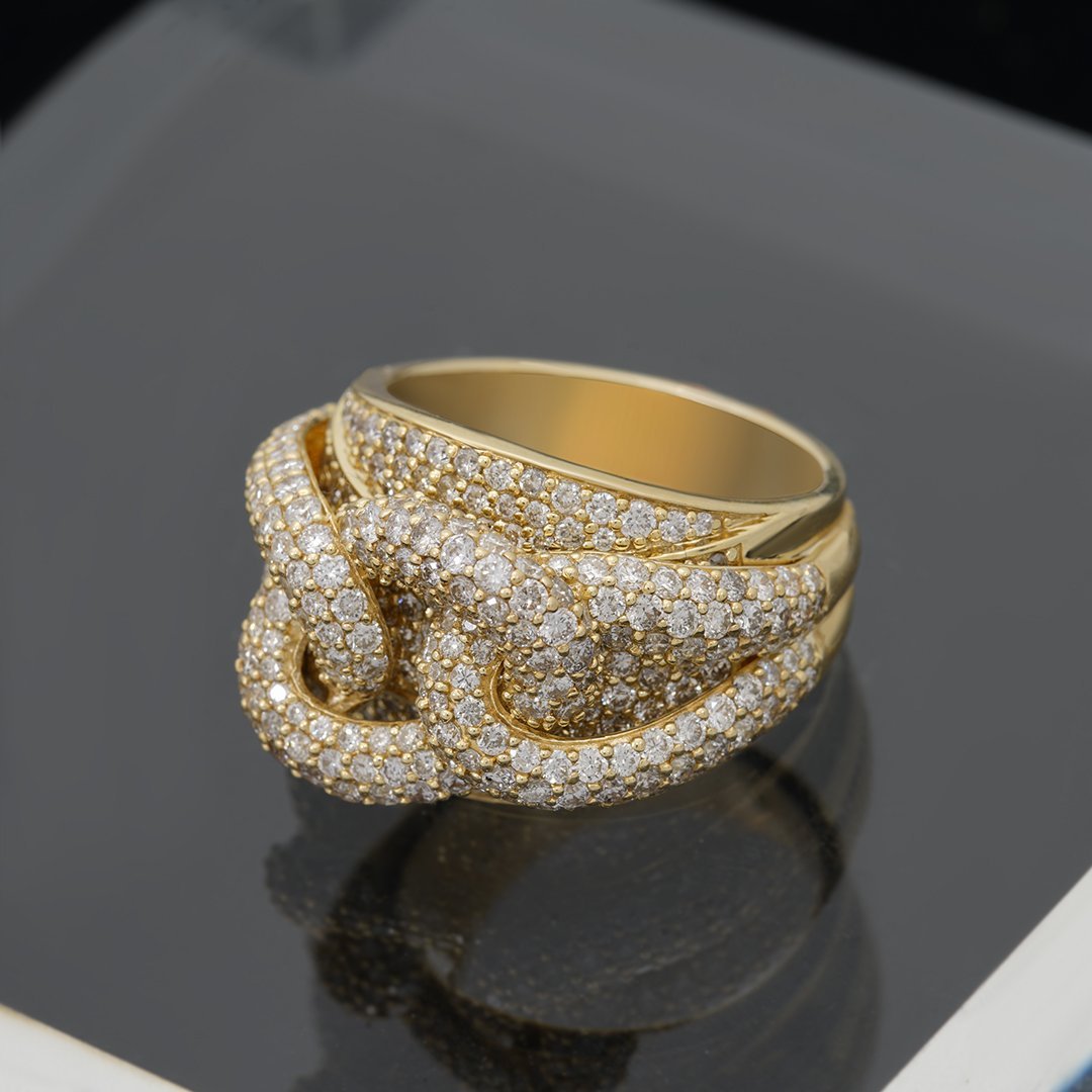 14k Yellow Gold Diamond Layer Cuban Ring 5.86 Ctw