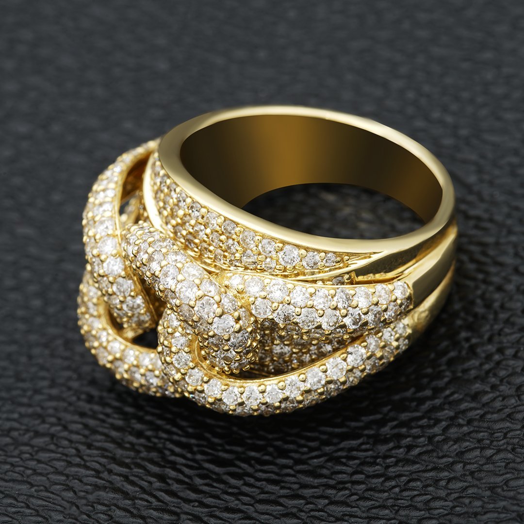 14k Yellow Gold Diamond Layer Cuban Ring 5.86 Ctw