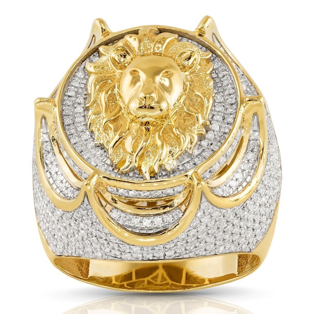 Diamond Lion Head Pinky Ring in 10k Yellow Gold 1.40 Ctw