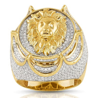 Thumbnail for Diamond Lion Head Pinky Ring in 10k Yellow Gold 1.40 Ctw