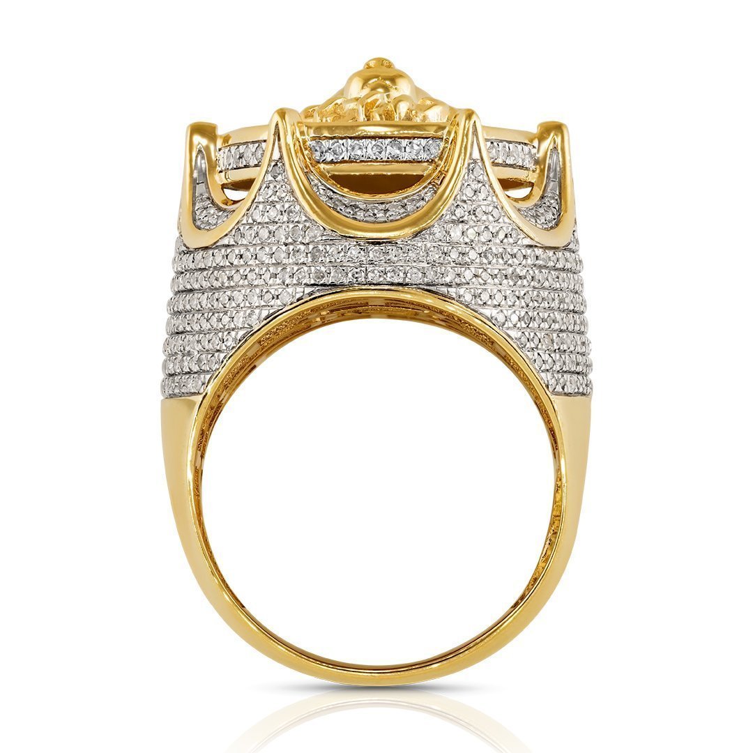 Diamond Lion Head Pinky Ring in 10k Yellow Gold 1.40 Ctw