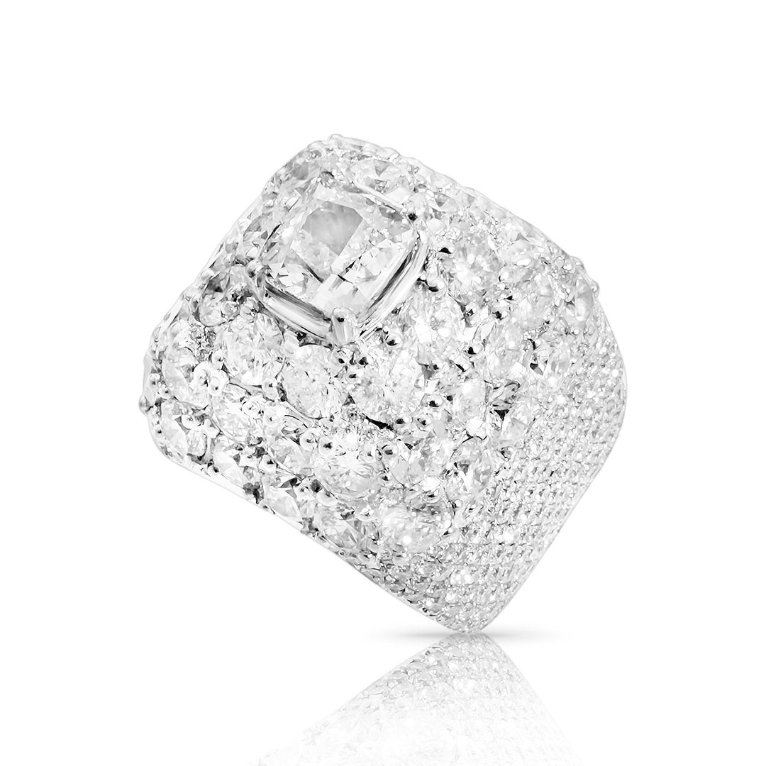 White Diamond Pinky Ring in 14k White Gold 13.97 Ctw