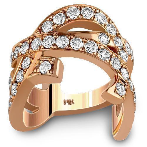 Diamond Right Hand Ring Unique 14K Rose Solid Gold 3.50 Ctw