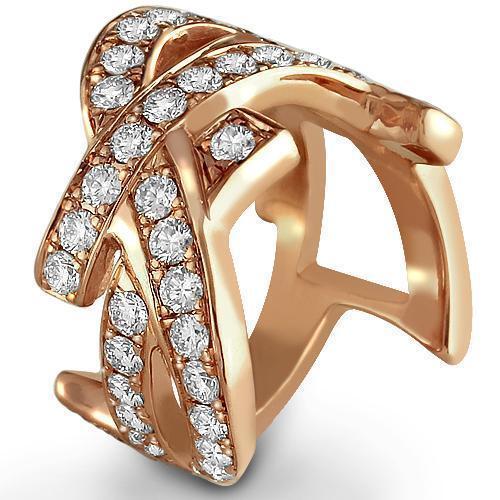 Diamond Right Hand Ring Unique 14K Rose Solid Gold 3.50 Ctw