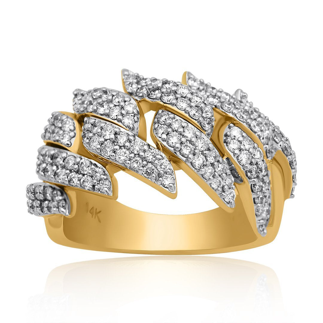 14k Yellow Gold Diamond Spike Cuban Ring 1.4 Cwt.