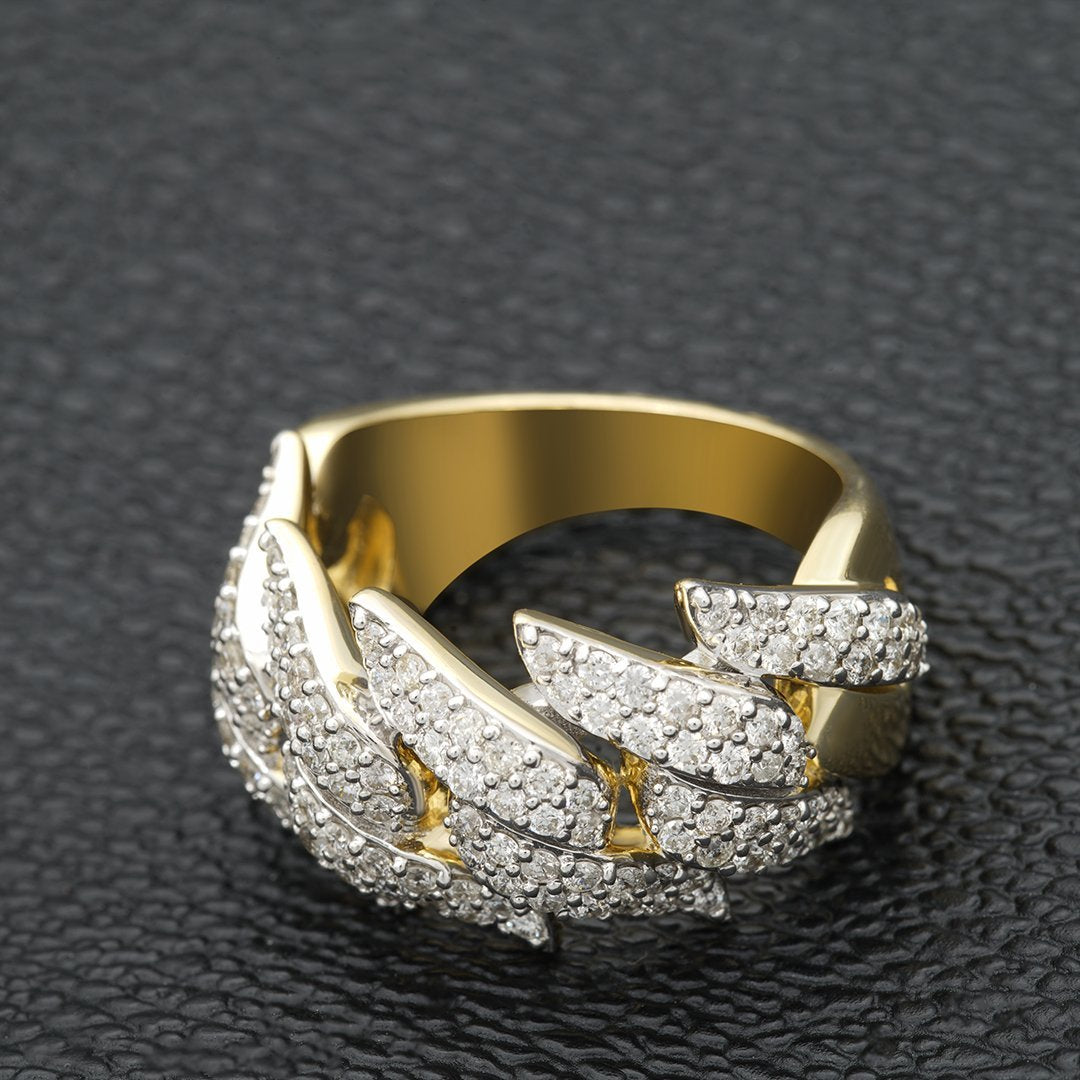 14k Yellow Gold Diamond Spike Cuban Ring 1.9 Ctw