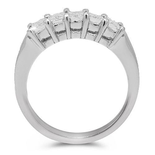 Emerald Cut Five Stone Diamond Anniversary Ring 1.50 Ctw in 14K White Gold