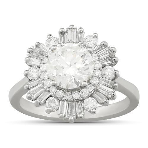 GIA Certified Diamond Cocktail Ring in 14k White Gold 2.02 Ctw