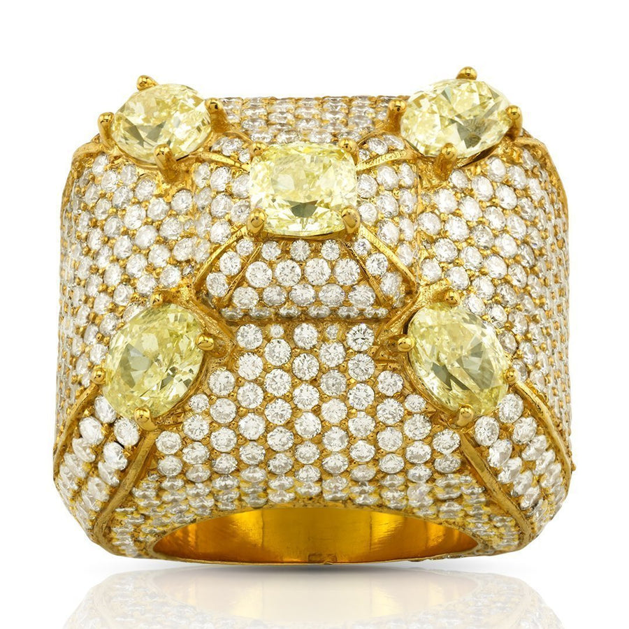 High End Mens Designer Yellow & White VS Diamond Pinky Ring in 14k Yellow Gold 16.93 Ctw
