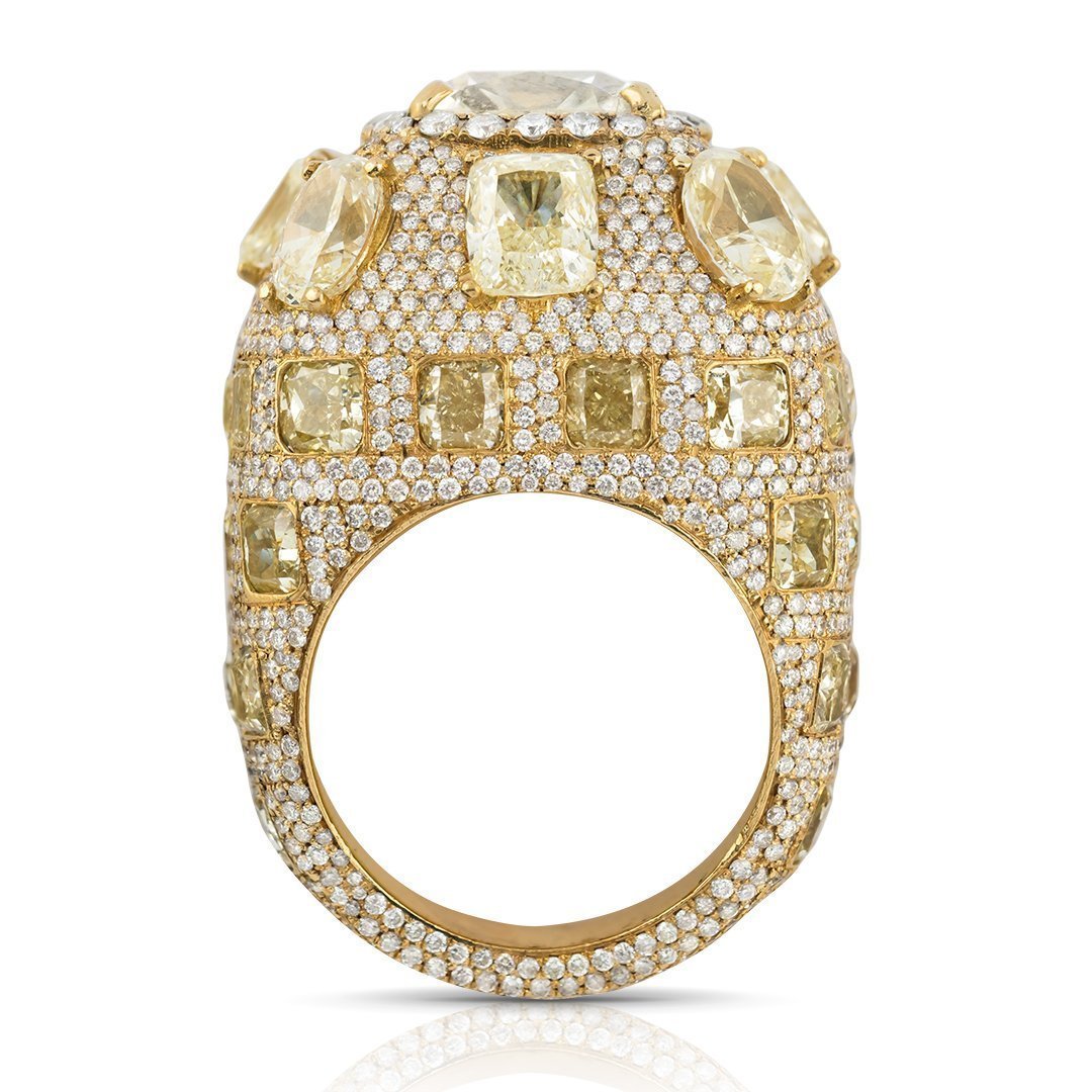High End Mens Designer Yellow & White VS Diamond Pinky Ring in 18k Yellow Gold 27.28 Ctw