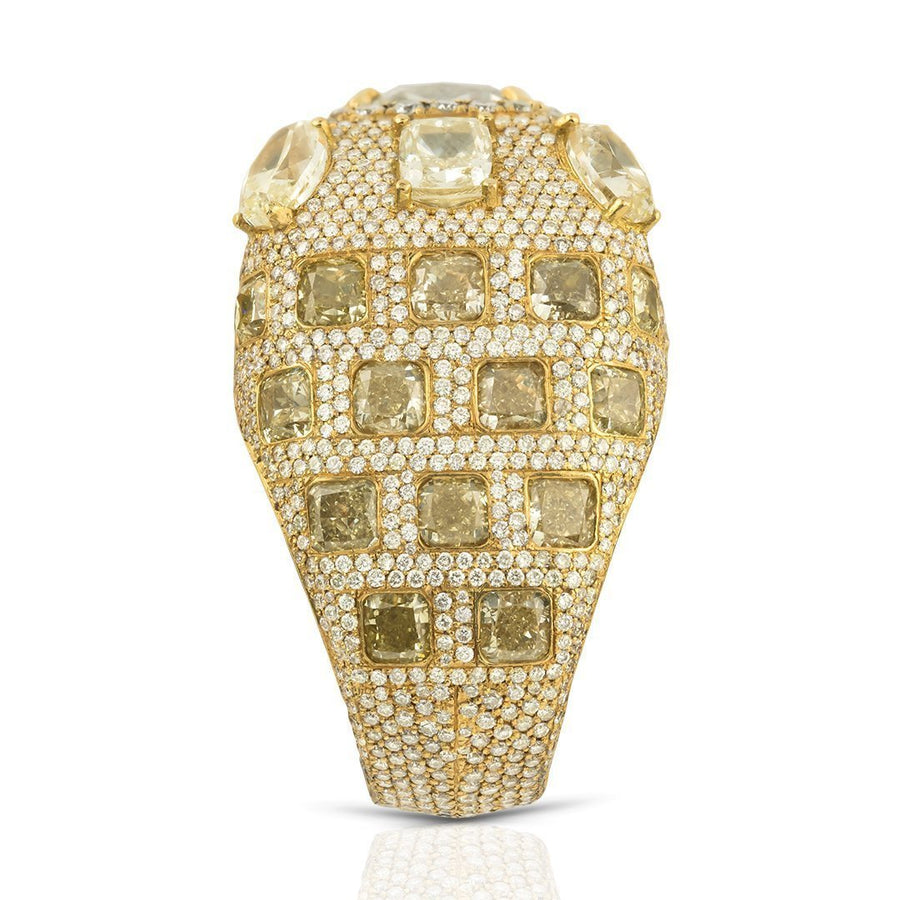 High End Mens Designer Yellow & White VS Diamond Pinky Ring in 18k Yellow Gold 27.28 Ctw