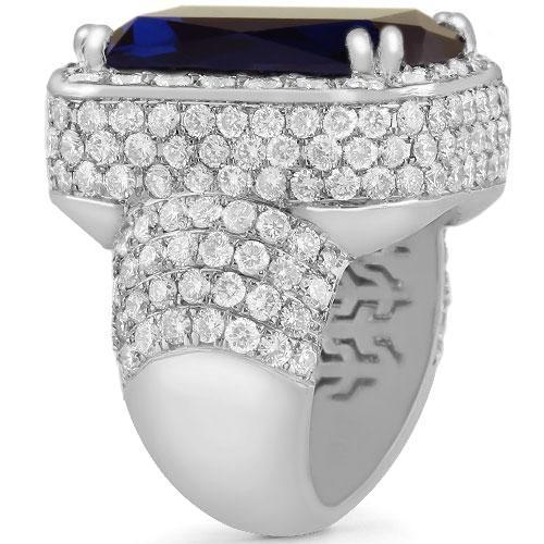 Large Diamond and Gold Men's  Blue Sapphire Ring 18 Ctw