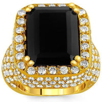 Thumbnail for Large Diamond and Yellow Solid Gold Men's Black Onyx Ring 18 Ctw
