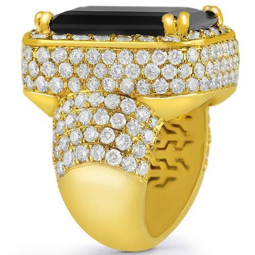 Large Diamond and Yellow Solid Gold Men's Black Onyx Ring 18 Ctw