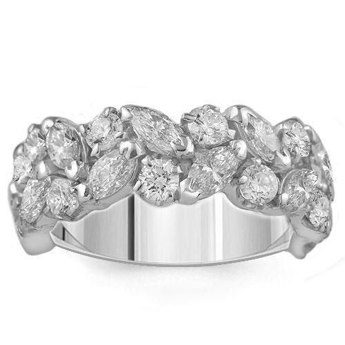 Marquise and Round Diamond Ring In 18K White Solid Gold 3.50 Ctw