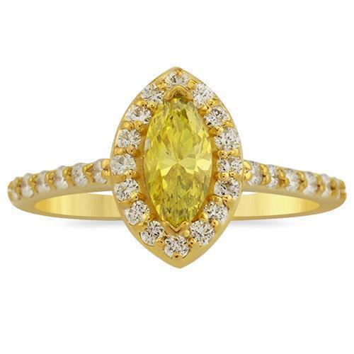 Marquise Yellow Diamond Ring in 14k Yellow Gold 1.09 Ctw
