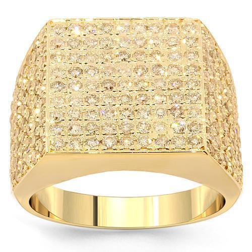 Mens Champagne Diamond Pinky Ring 2.31 Ctw 14K Yellow Solid Gold